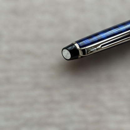 WATERMAN ballpoint pen with blue marble finish, showing slight scratches, no box included