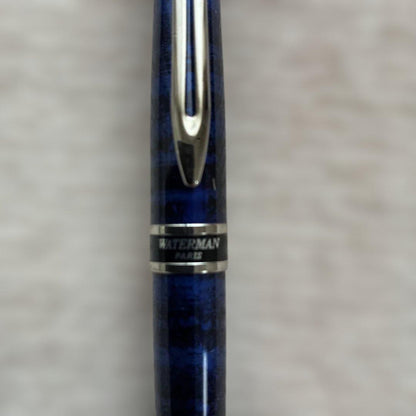 WATERMAN ballpoint pen with blue marble finish, showing slight scratches, no box included