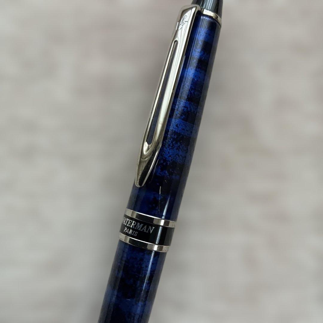 WATERMAN ballpoint pen with blue marble finish, showing slight scratches, no box included