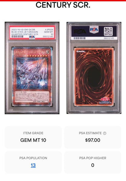 PSA 10 Yu-Gi-Oh Blue-Eyes Jet Dragon 25th Classic — Japanese