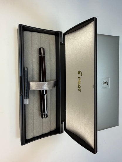 PILOT fountain pen main body in dark brown with dedicated carrying case and spare ink cartridge