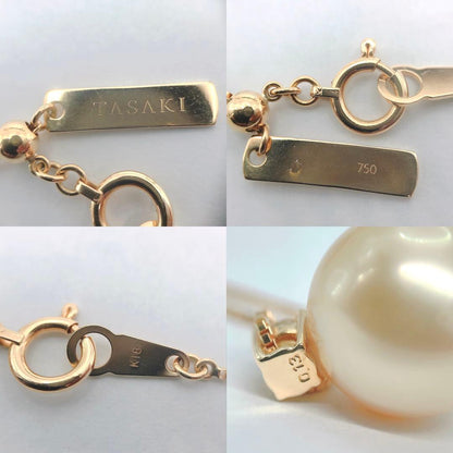 Tasaki golden pearl diamond necklace in 18K yellow gold with 11.5mm white pearl and diamond accents on 45cm chain