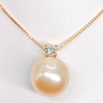 Tasaki golden pearl diamond necklace in 18K yellow gold with 11.5mm white pearl and diamond accents on 45cm chain