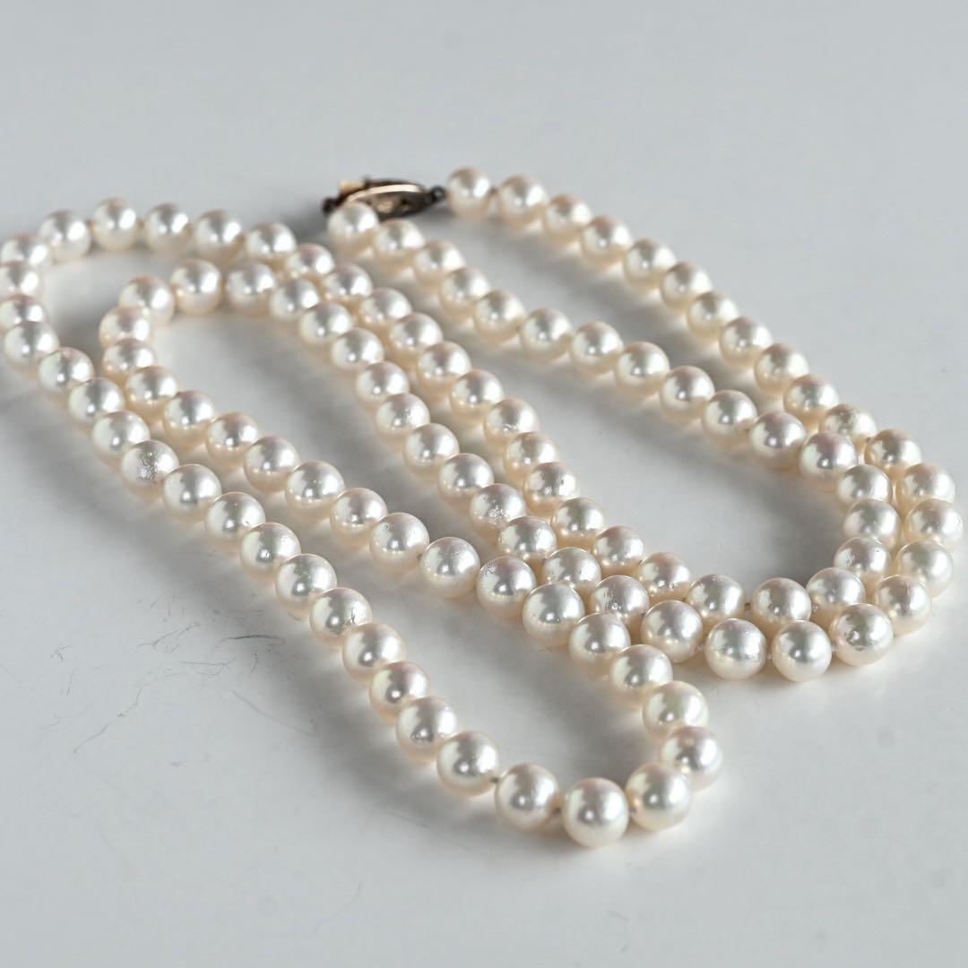 Tasaki K14 Akoya pearl necklace double strand with 7.7mm round pearls and K14 clasp