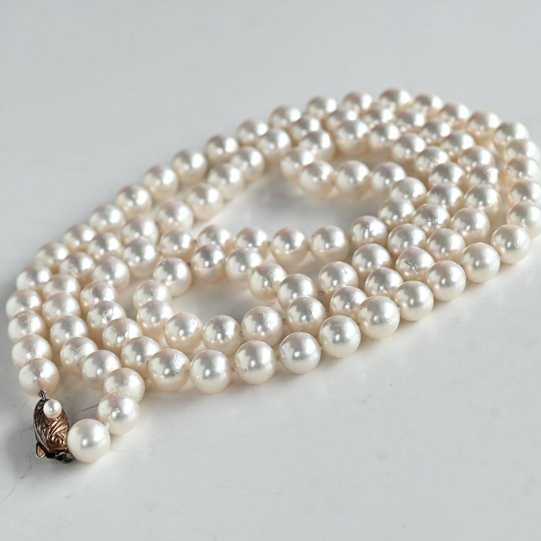 Tasaki K14 Akoya pearl necklace double strand with 7.7mm round pearls and K14 clasp