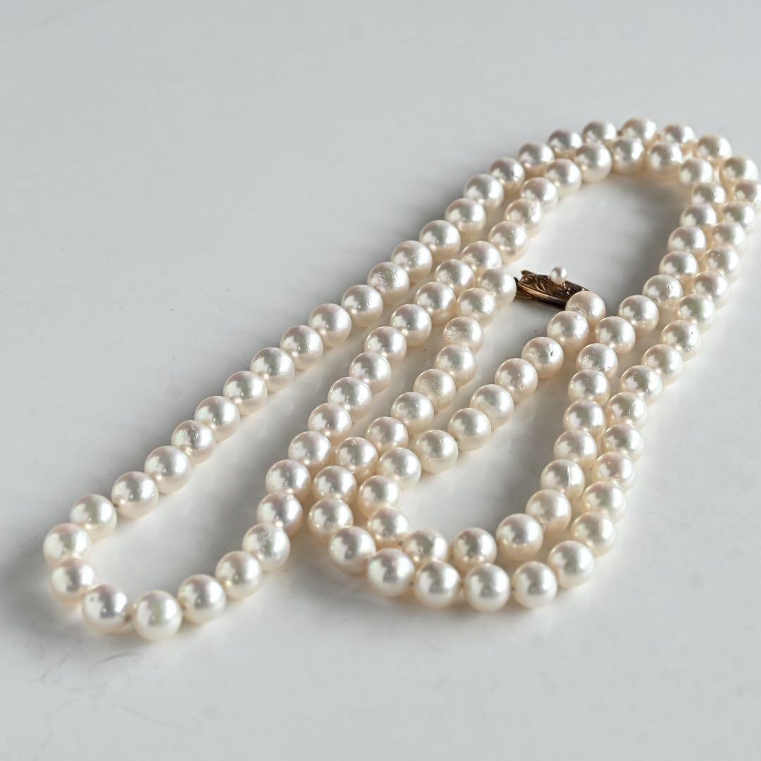 Tasaki K14 Akoya pearl necklace double strand with 7.7mm round pearls and K14 clasp