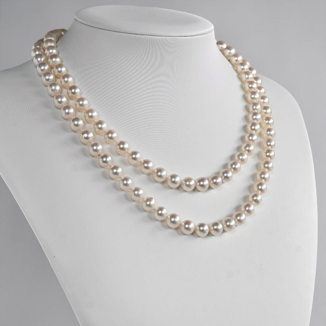 Tasaki K14 Akoya pearl necklace double strand with 7.7mm round pearls and K14 clasp