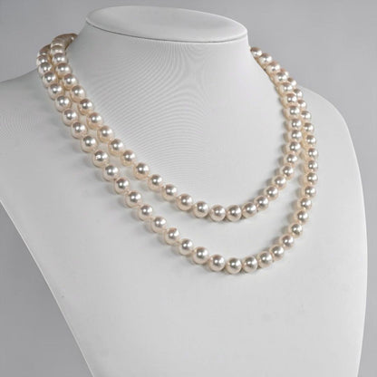 Tasaki K14 Akoya pearl necklace double strand with 7.7mm round pearls and K14 clasp
