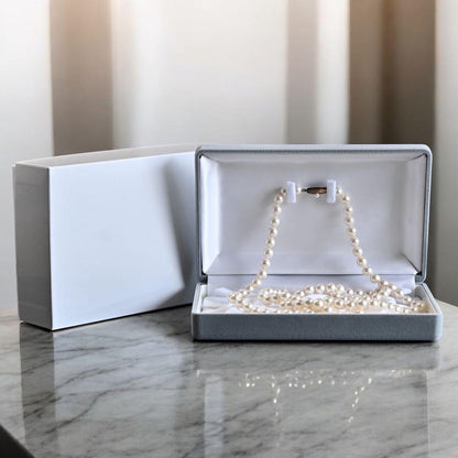 Tasaki K14 Akoya pearl necklace double strand with 7.7mm round pearls and K14 clasp