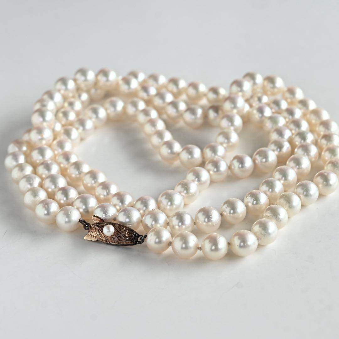 Tasaki K14 Akoya pearl necklace double strand with 7.7mm round pearls and K14 clasp