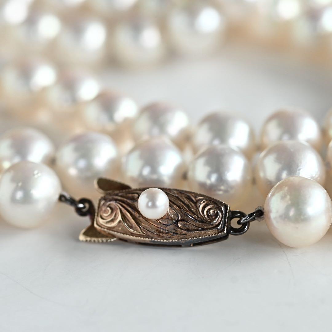 Tasaki K14 Akoya pearl necklace double strand with 7.7mm round pearls and K14 clasp