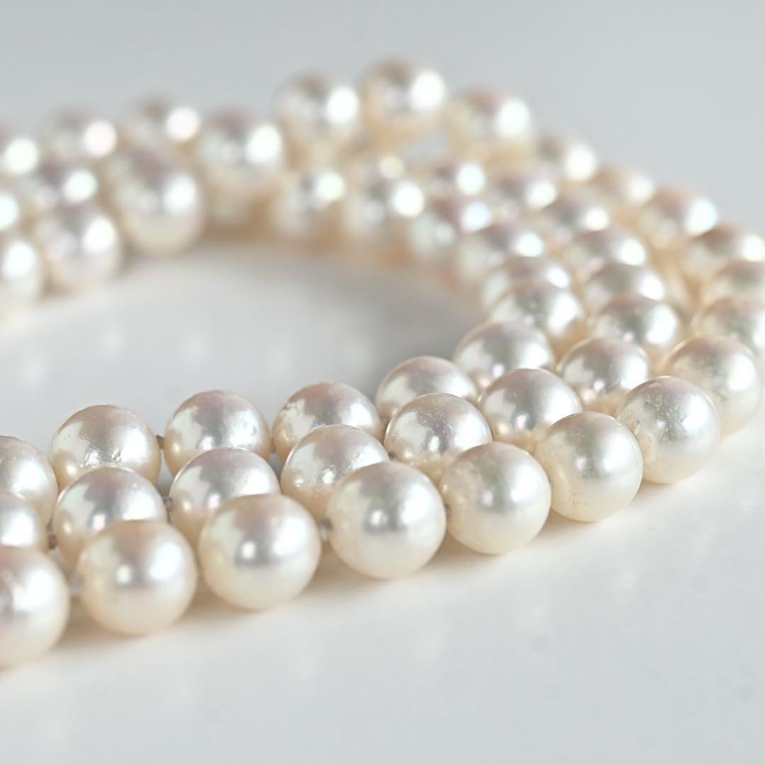 Tasaki K14 Akoya pearl necklace double strand with 7.7mm round pearls and K14 clasp