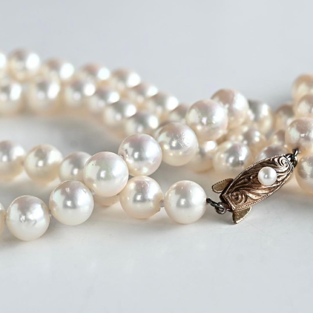 Tasaki K14 Akoya pearl necklace double strand with 7.7mm round pearls and K14 clasp