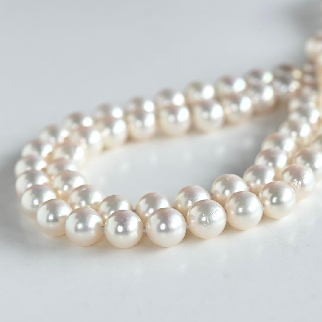 Tasaki K14 Akoya pearl necklace double strand with 7.7mm round pearls and K14 clasp