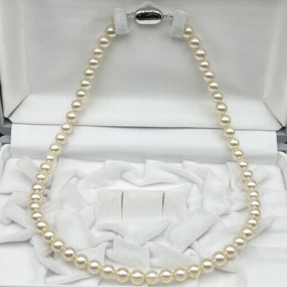 AQUA Akoya pearl Hanadama necklace with white 7-7.5mm pearls and silver clasp