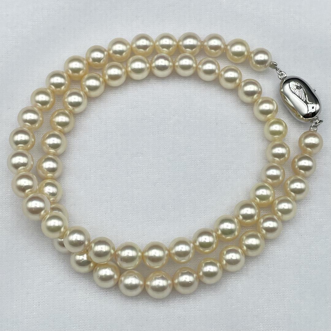AQUA Akoya pearl Hanadama necklace with white 7-7.5mm pearls and silver clasp