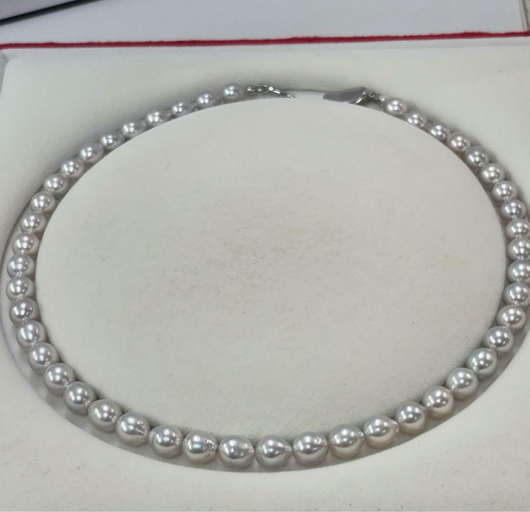 Ise-Shima Ago Bay Akoya pearl necklace with 7-8mm natural uncolored pearls on 41cm silver chain