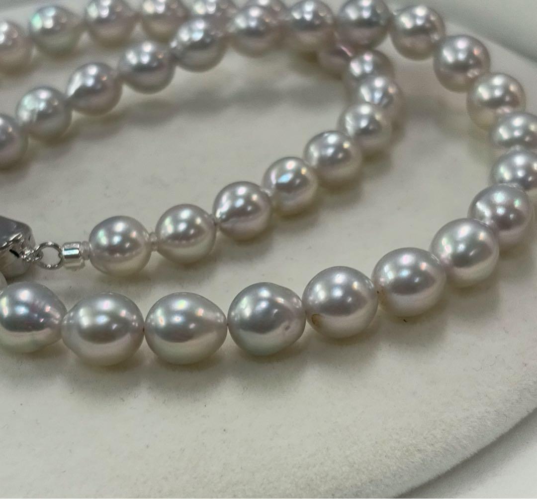 Ise-Shima Ago Bay Akoya pearl necklace with 7-8mm natural uncolored pearls on 41cm silver chain