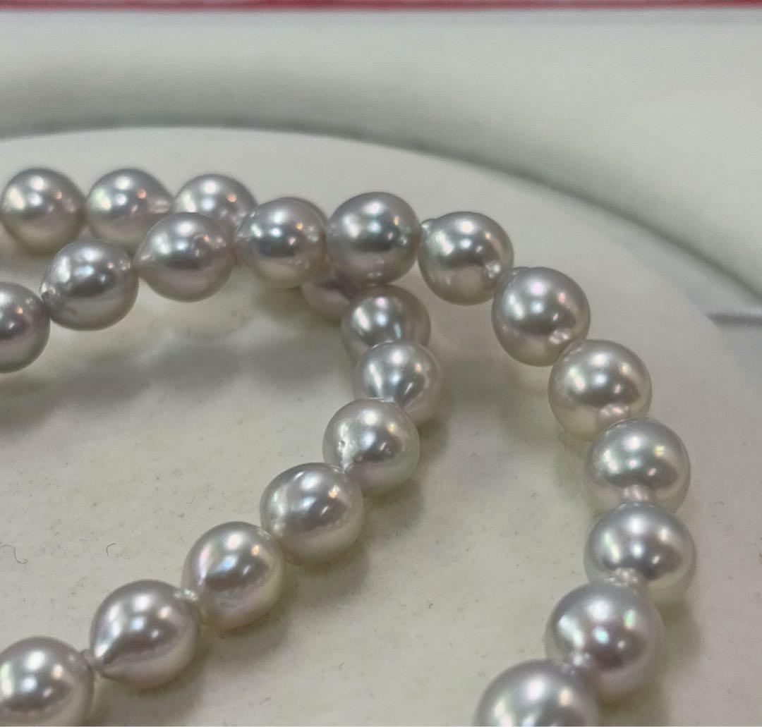 Ise-Shima Ago Bay Akoya pearl necklace with 7-8mm natural uncolored pearls on 41cm silver chain