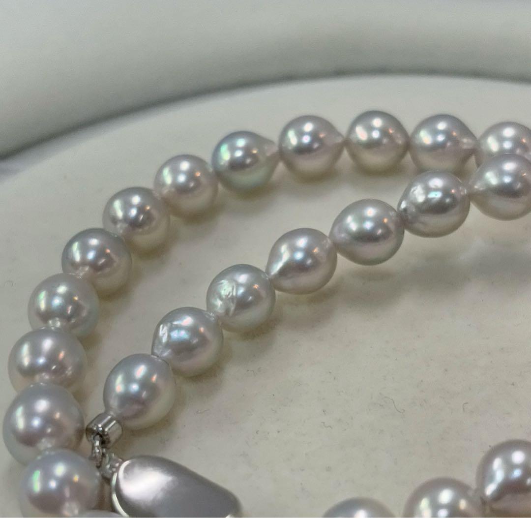 Ise-Shima Ago Bay Akoya pearl necklace with 7-8mm natural uncolored pearls on 41cm silver chain