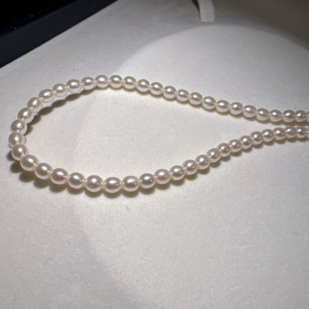 Takashi baby pearl necklace 42cm length with 3.2-3.4mm white pearls on sterling silver chain