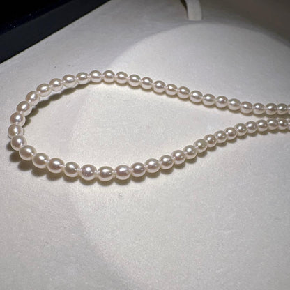 Takashi baby pearl necklace 42cm length with 3.2-3.4mm white pearls on sterling silver chain