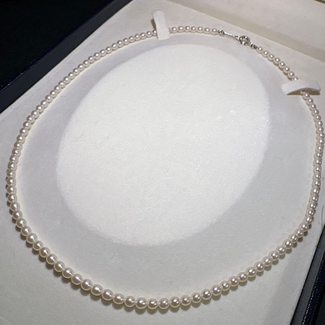 Takashi baby pearl necklace 42cm length with 3.2-3.4mm white pearls on sterling silver chain