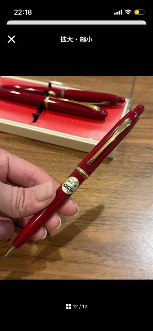 Pilot ballpoint pen mechanical pencil and fountain pen set in red and gold cracked case, showing wear and rust