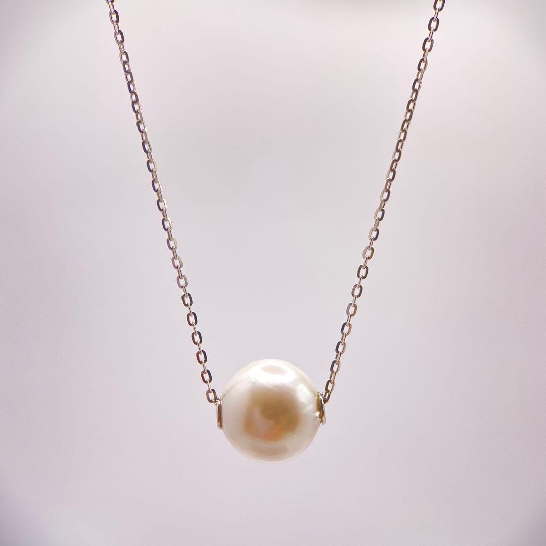 Law Akoya genuine 7.5mm round pearl platinum PT850 small bean chain 45cm necklace with natural white pink pearls