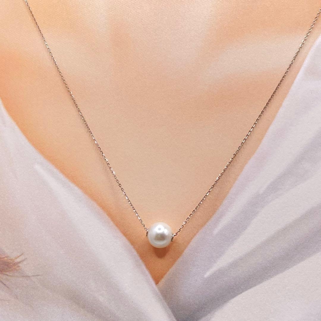 Law Akoya genuine 7.5mm round pearl platinum PT850 small bean chain 45cm necklace with natural white pink pearls