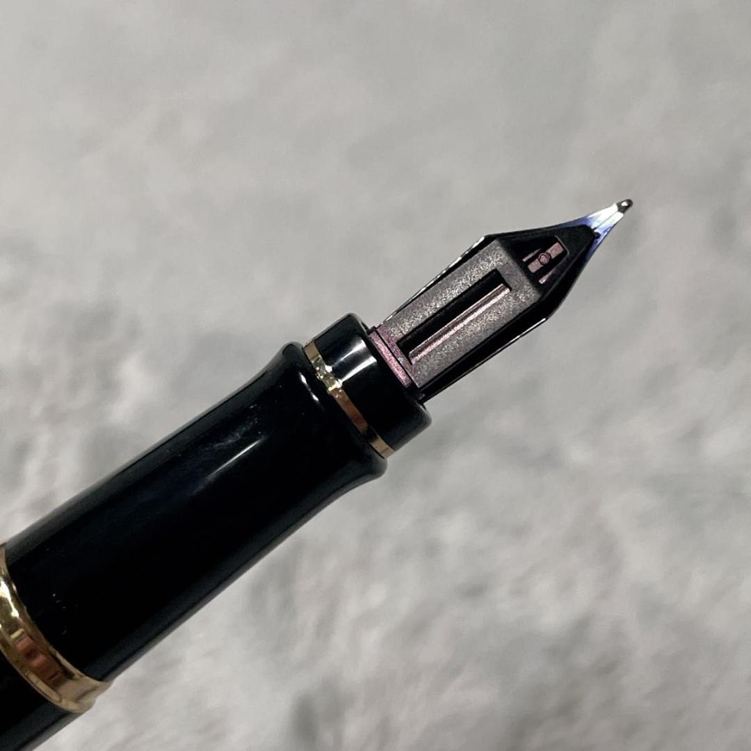 Close-up of a Waterman Fountain Pen with a sleek black body and silver accents