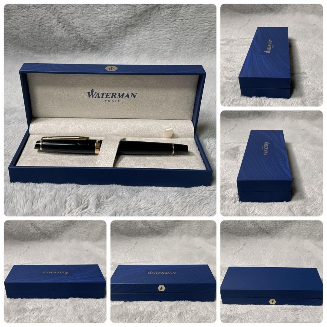 Close-up of a Waterman Fountain Pen with a sleek black body and silver accents