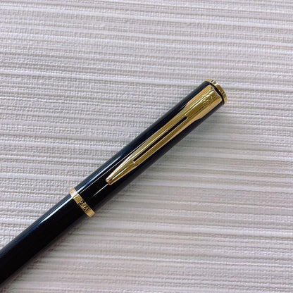 Waterman Ballpoint Pen Black Gold 023 with sleek black and gold finish, 14 cm long and 1 cm diameter