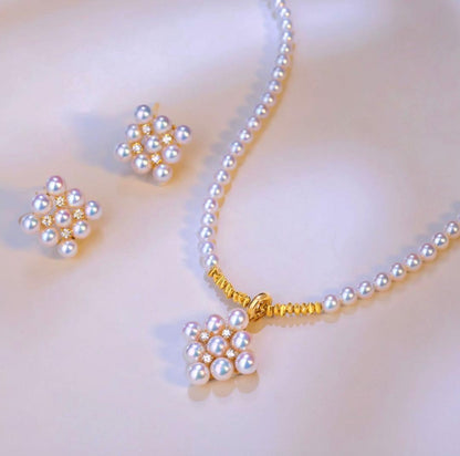 Law Akoya pearl pendant with square baby pearl and Vichy detail in 18K yellow gold, approximately 13mm size