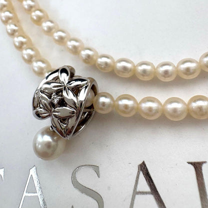 Tasaki freshwater pearl necklace with silver charm and 0.01ct diamond, adjustable length