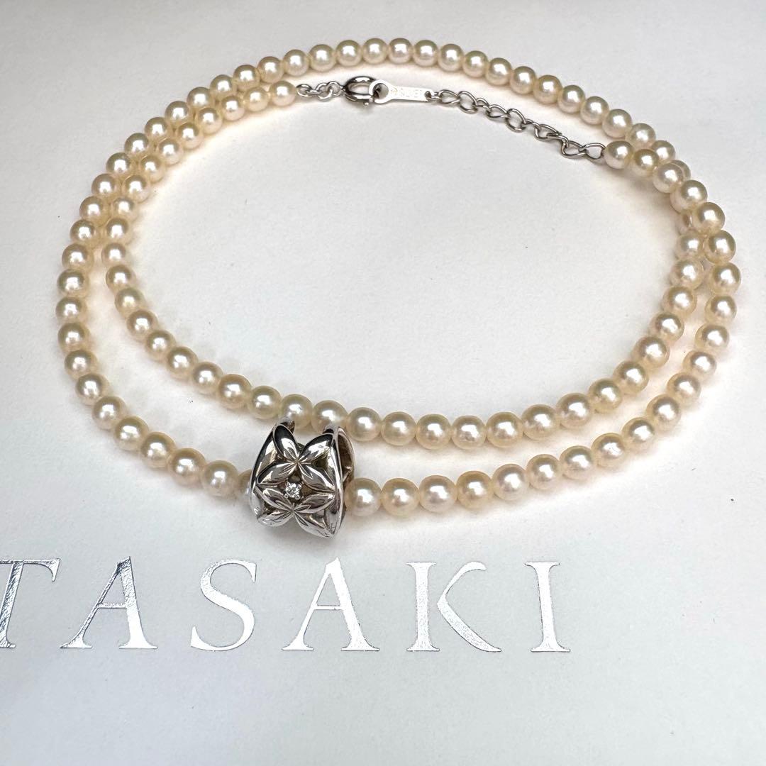 Tasaki freshwater pearl necklace with silver charm and 0.01ct diamond, adjustable length