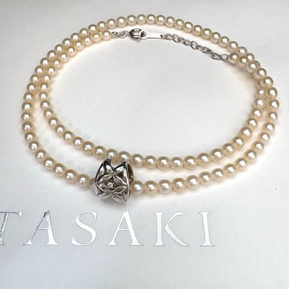 Tasaki freshwater pearl necklace with silver charm and 0.01ct diamond, adjustable length