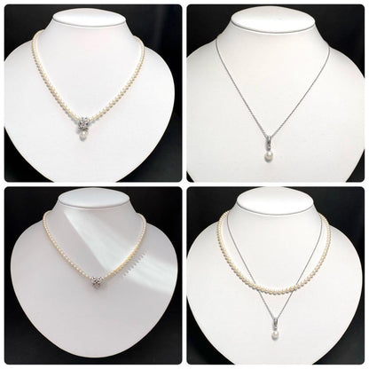 Tasaki freshwater pearl necklace with silver charm and 0.01ct diamond, adjustable length