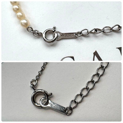 Tasaki freshwater pearl necklace with silver charm and 0.01ct diamond, adjustable length