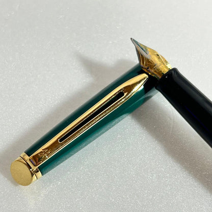 Green Waterman Metropolitan fountain pen in used condition with gold trim and cap