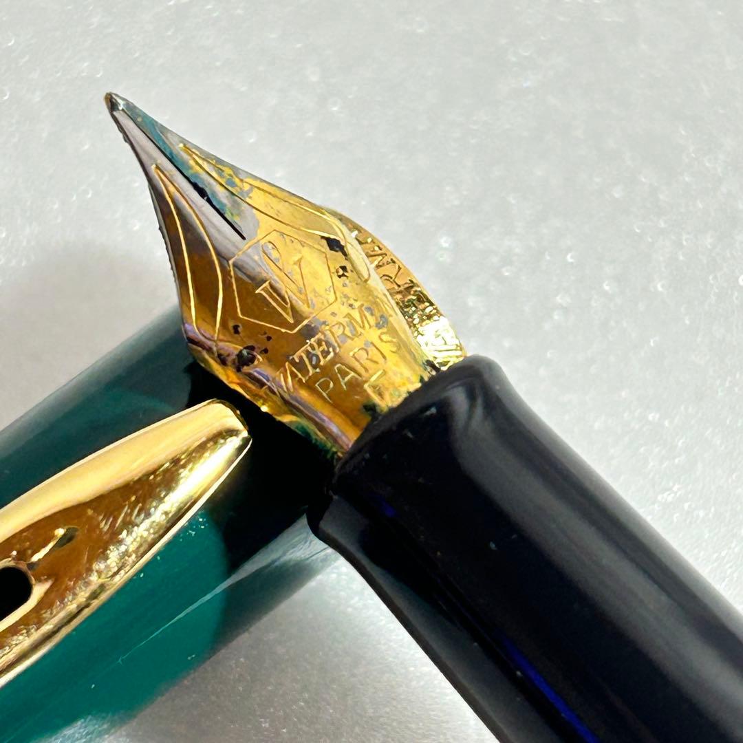 Green Waterman Metropolitan fountain pen in used condition with gold trim and cap