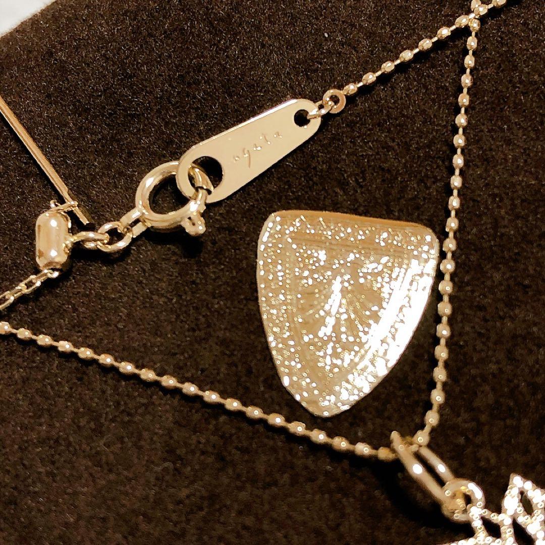 Agete K10 hollow gold necklace with flower motif and adjustable ball-slider clasp