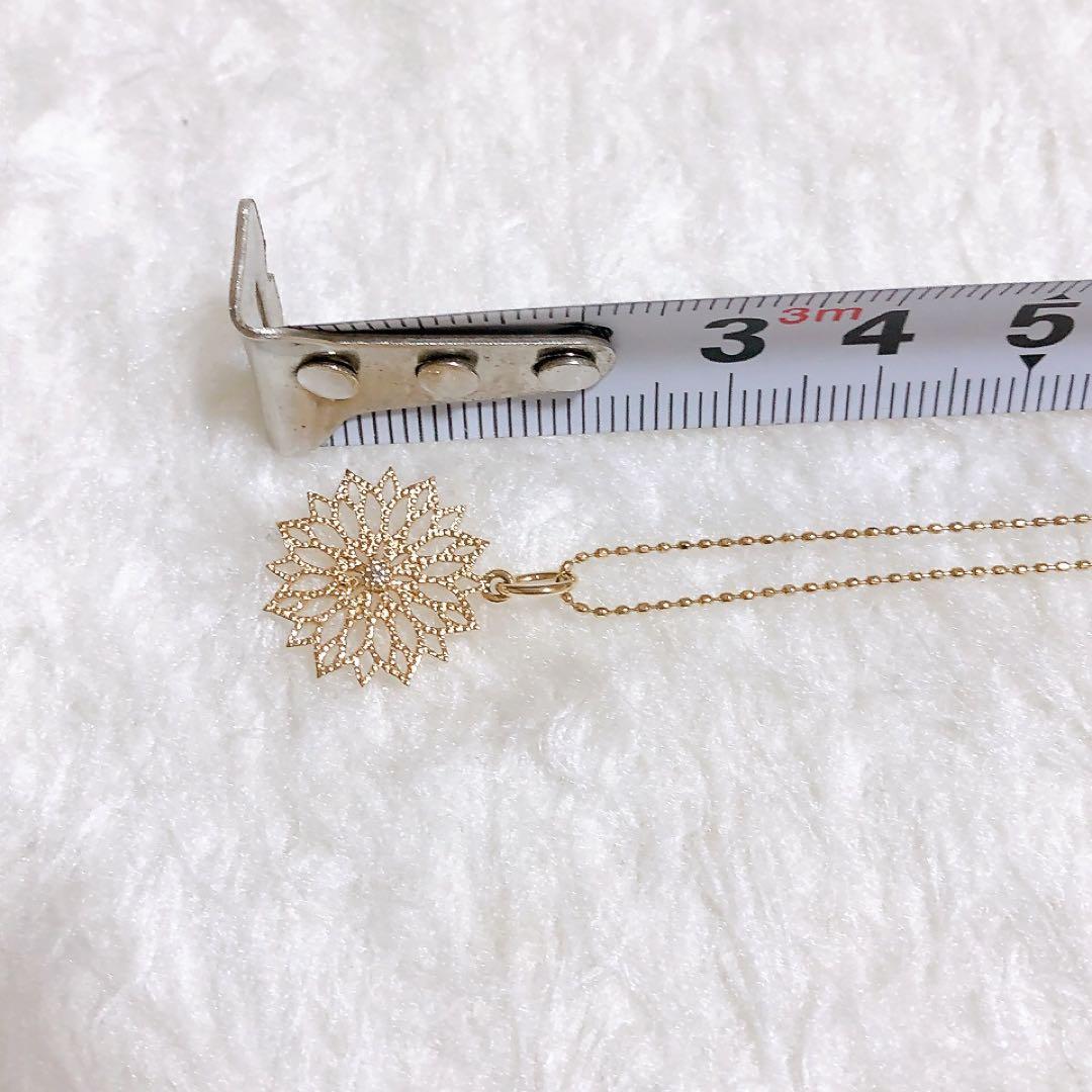 Agete K10 hollow gold necklace with flower motif and adjustable ball-slider clasp