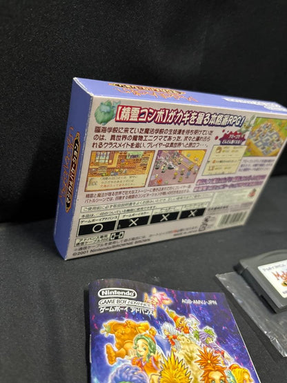 GBA Magical Vacation game cartridge, original box, and instruction manual for Nintendo Game Boy Advance