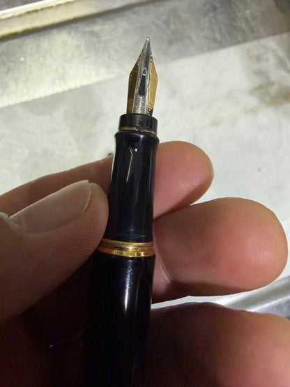 Waterman Paris black gold fountain pen with sleek design and gold accents on a white background