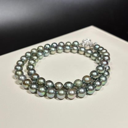 Akoya pearl peacock necklace with 7-7.5mm round pearls and silver SV clasp measuring about 42cm