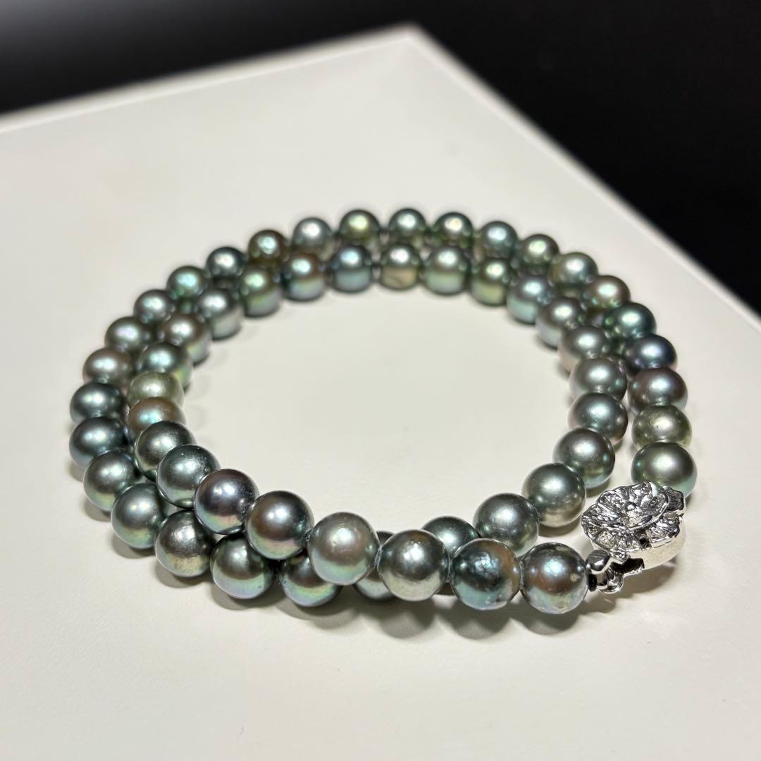 Akoya pearl peacock necklace with 7-7.5mm round pearls and silver SV clasp measuring about 42cm