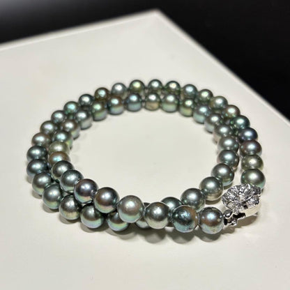 Akoya pearl peacock necklace with 7-7.5mm round pearls and silver SV clasp measuring about 42cm