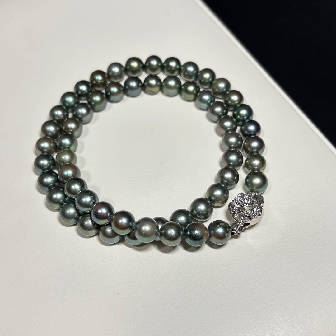 Akoya pearl peacock necklace with 7-7.5mm round pearls and silver SV clasp measuring about 42cm