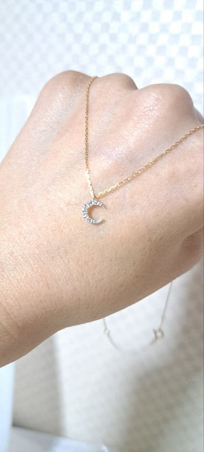 Agete Diamond Necklace featuring yellow gold chain, white gold top with 0.05 carat diamond, 40 cm adjustable length